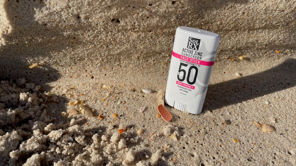 SolRX Face Stick SPF sunscreen. Anti-aging formula is longer lasting and made with zinc oxide.