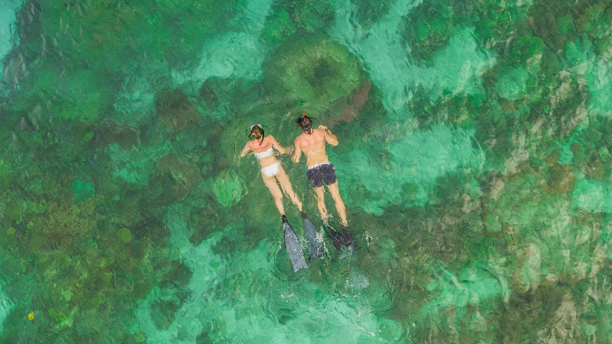 Swimmers in open water wearing SolRX Waterblock sunscreen, the longest lasting water resistant formula tested at 8 hours