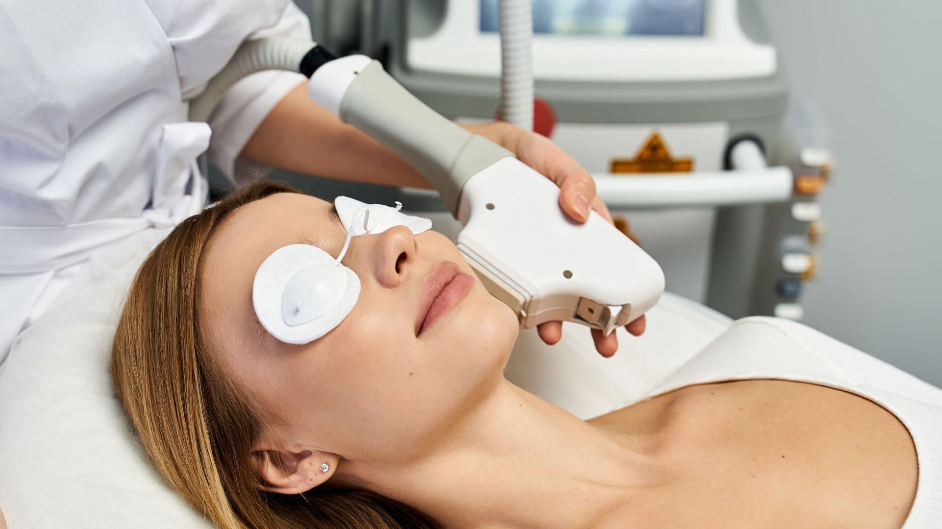 Close-up of facial skin healing after a laser resurfacing treatment