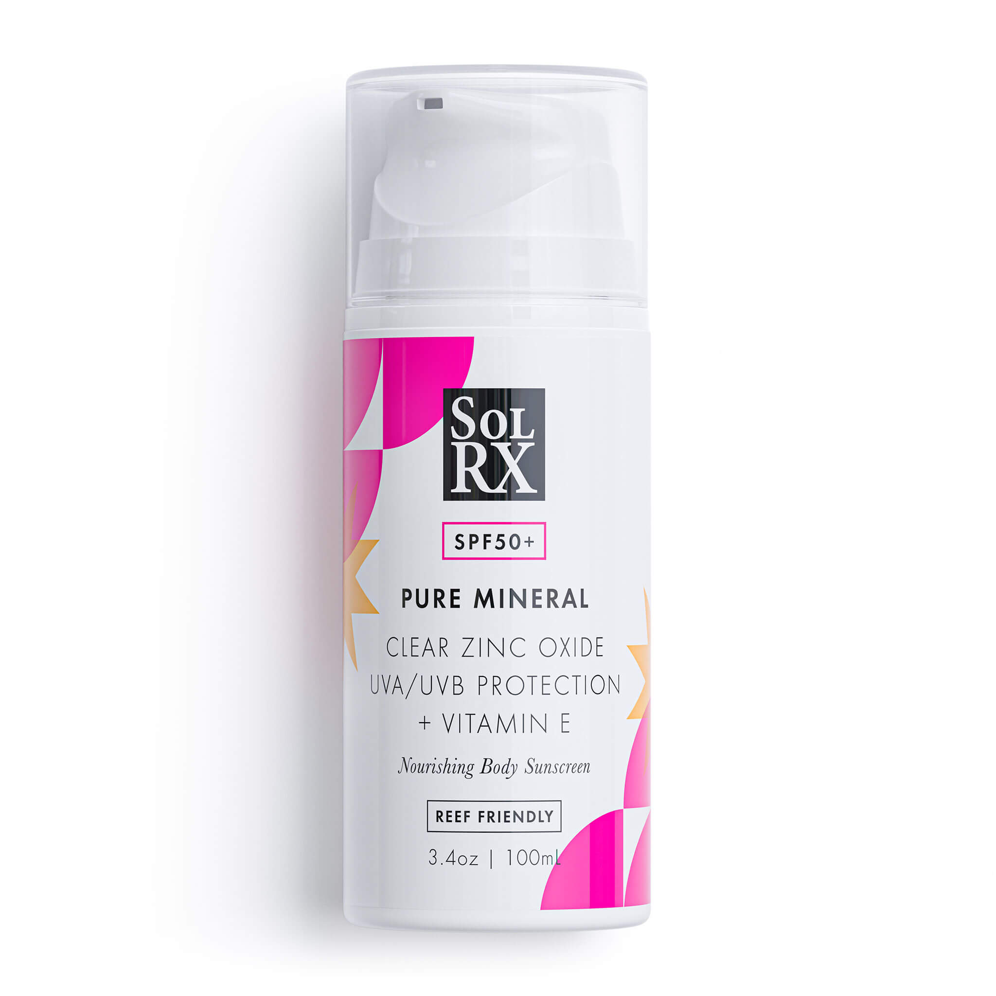 SolRX Pure Mineral SPF 50 body sunscreen no white cast reef safe non-comedogenic 3.4oz