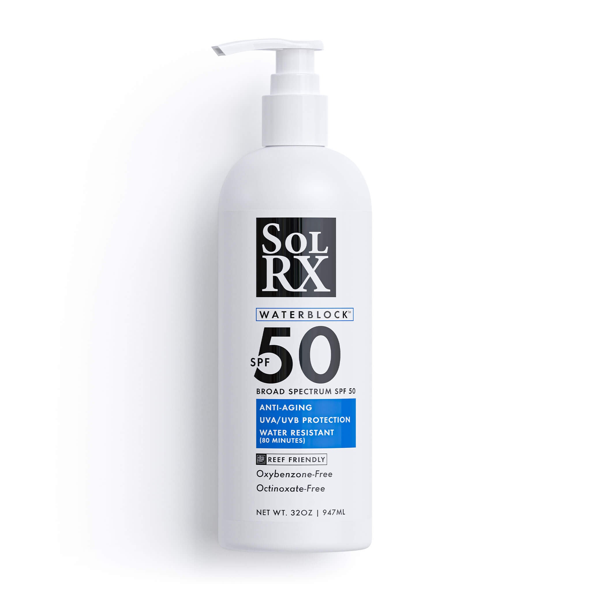 STORE SOL  SPF 50 Sunscreen Bulk Pump 32oz | Waterblock 8-Hour | SolRX