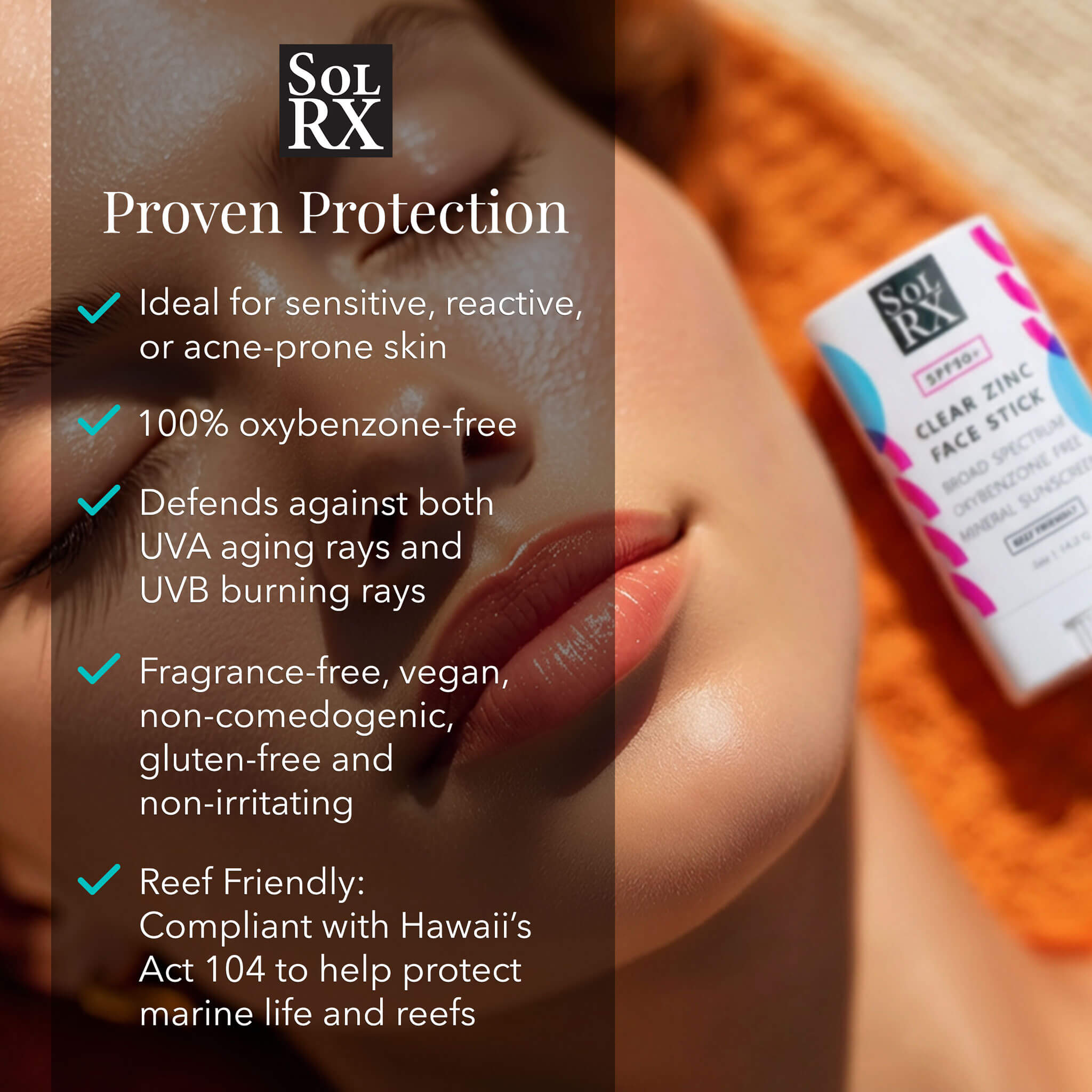 SolRX mineral zinc sunscreen clear zinc face stick and SPF lip balm complete reef safe protection