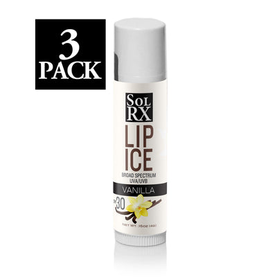 SolRX Vanilla Lip Sunscreen SPF 30 broad spectrum lip ice 3 pack