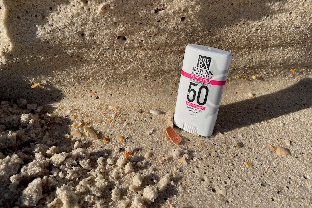 SolRX Face Stick SPF sunscreen. Anti-aging formula is longer lasting and made with zinc oxide.