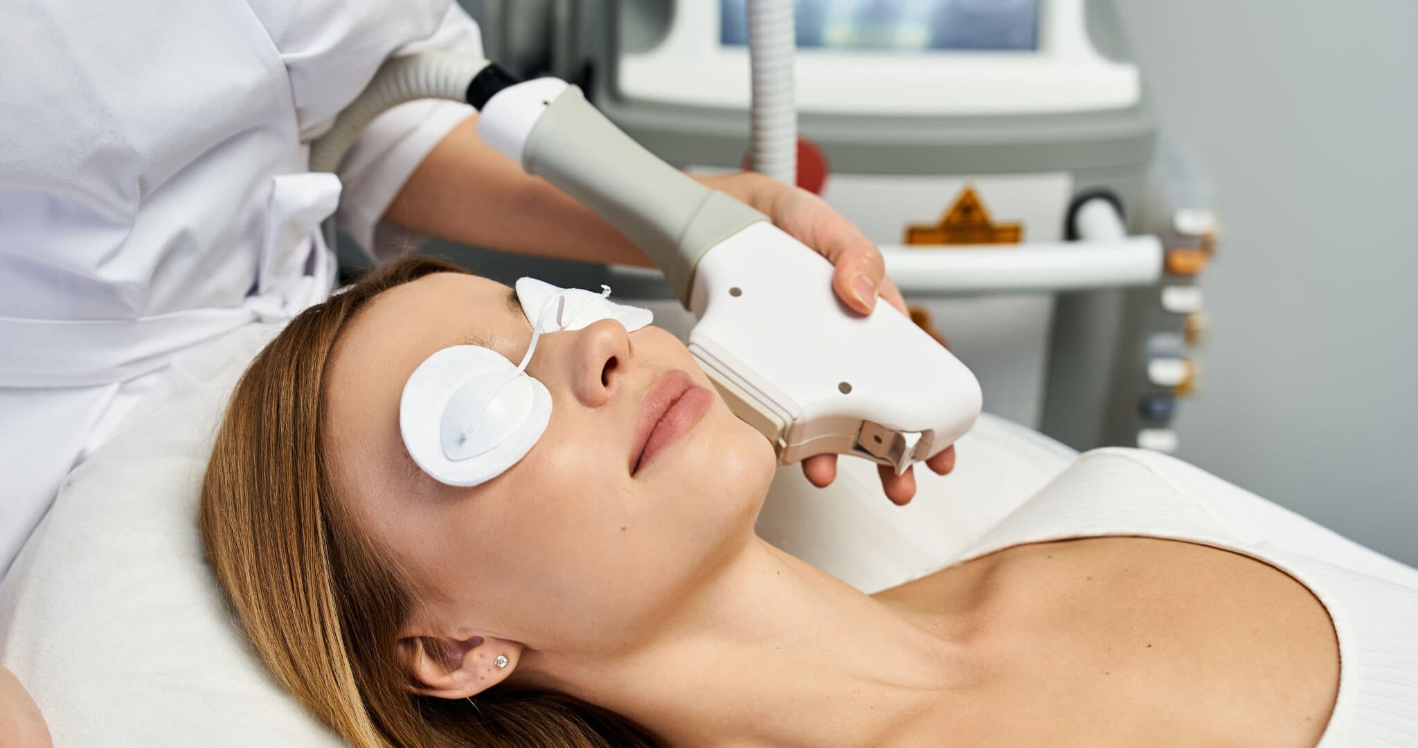 Close-up of facial skin healing after a laser resurfacing treatment