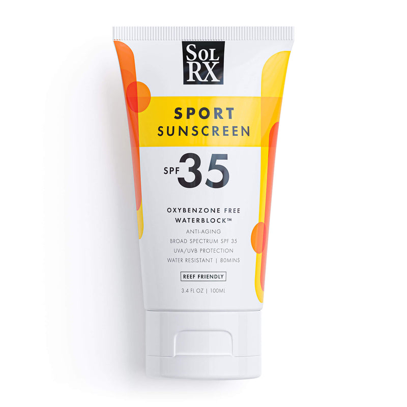 SolRX SPF 35 Waterblock sunscreen lotion 8 hour water resistant everyday protection 3.4oz