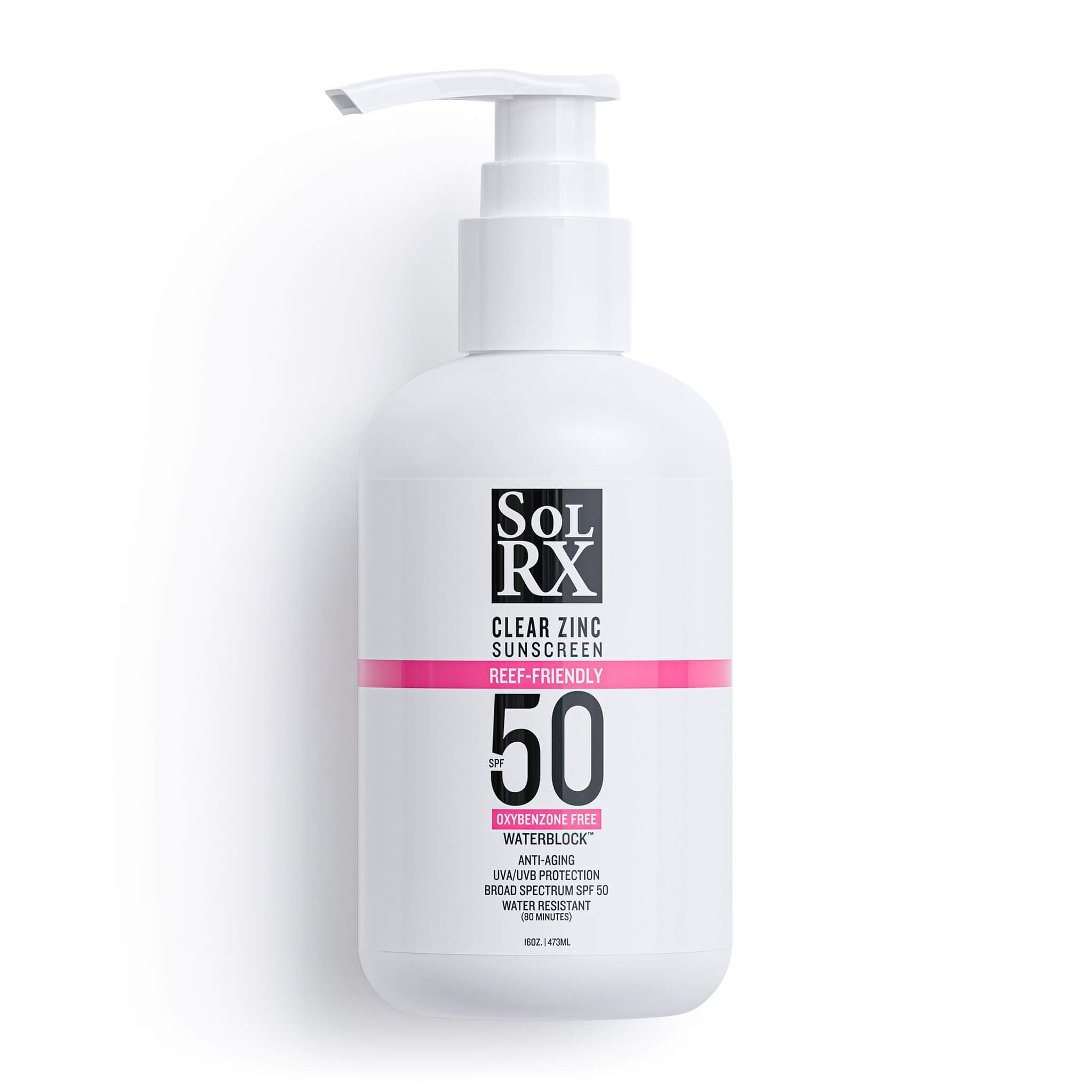 Clear Zinc Sunscreen SPF 50 | 16oz Pump | Waterblock | SolRX