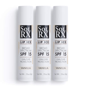 SolRX Lip Ice SPF 15 vanilla moisturizing lip balm with sun protection 3 pack