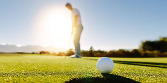 Golfer on course at sunset SolRX PGA preferred sunscreen professional grade SPF