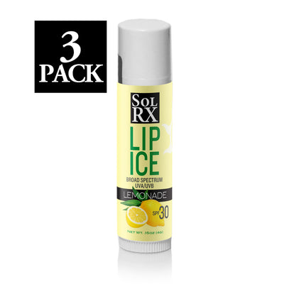 SolRX Lemonade Lip Sunscreen SPF 30 broad spectrum lip ice 3 pack